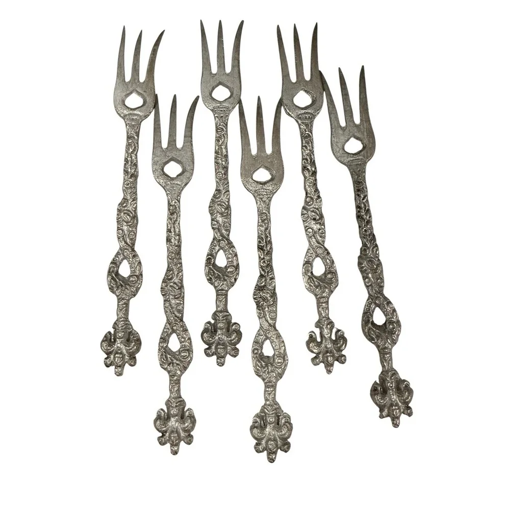 Vintage Italian Pewter Flatware‎ Set 12 Demitasse Ornate Baroque Gothic Italy